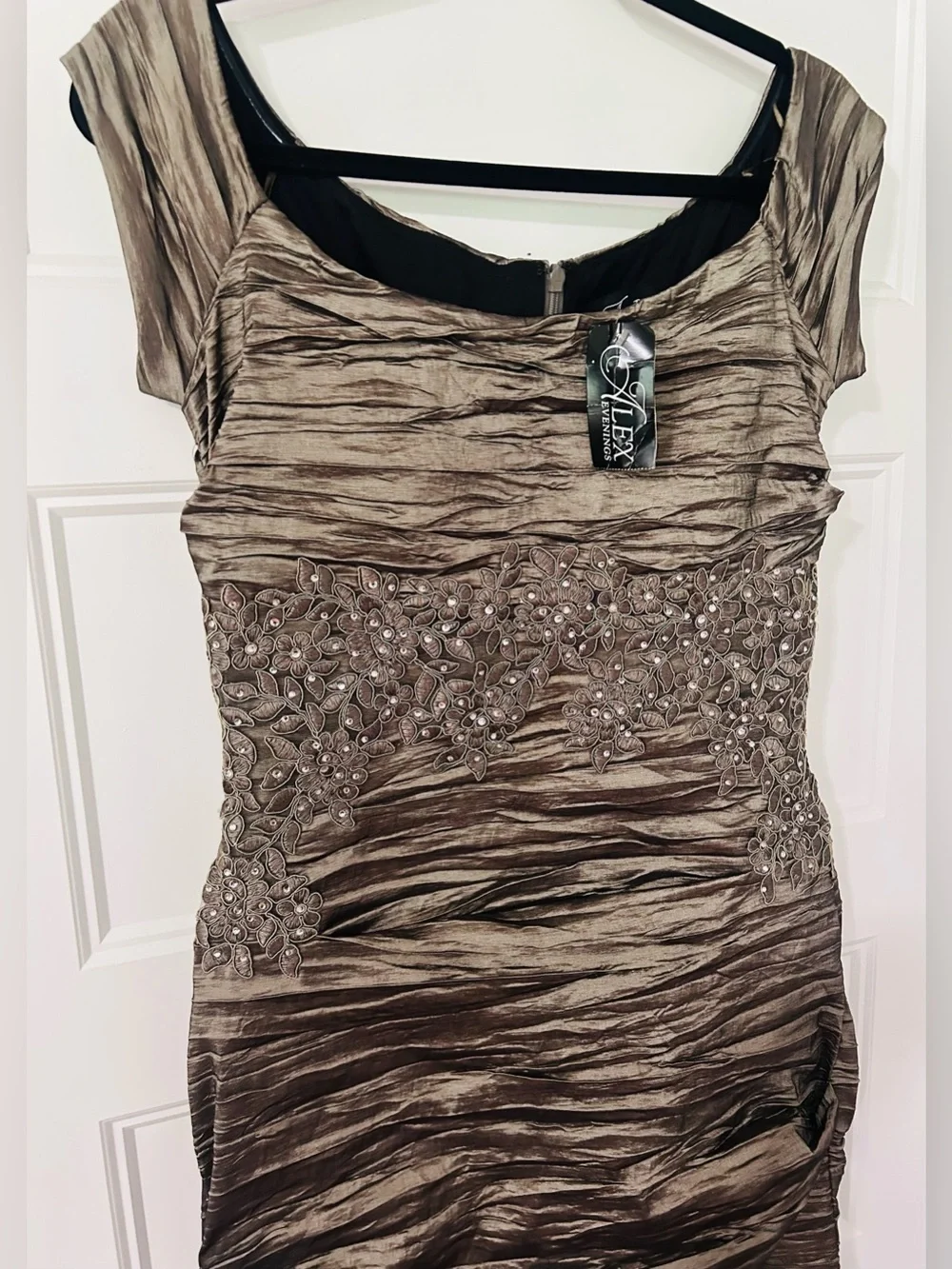 Alex Evenings Smokey Taupe Beaded Ruched Mermaid Evening Gown Formal Dress 12